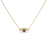 10K Yellow Gold Blue Sapphire and Diamond Accented Evil Eye 18" Inch Pendant Necklace (H-I Color, I1-I2 Clarity)