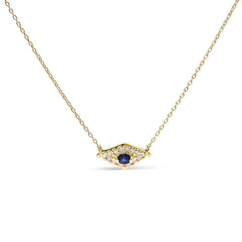 10K Yellow Gold Blue Sapphire and Diamond Accented Evil Eye 18