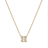 10K Yellow Gold 1/10 Cttw Round and Baguette Diamond Mosaic Composite Square 18" Inch Pendant Necklace (H-I Color, I1-I2 Clarity)