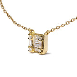 10K Yellow Gold 1/10 Cttw Round and Baguette Diamond Mosaic Composite Square 18" Inch Pendant Necklace (H-I Color, I1-I2 Clarity)