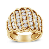 14K Yellow Gold Plated .925 Sterling Silver 2.00 Cttw Diamond Multi Row Band Ring (J-K Color, I1-I2 Clarity)