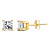 AGS Certified Princess-Cut Square Diamond 4-Prong Solitaire Stud Earrings in 14K Gold (N-O Color, SI2-I1 Clarity)