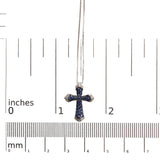 .925 Sterling Silver 3/4 Cttw Created Blue Sapphire and White Diamond Accent Cross Pendant Necklace - 18" Inches