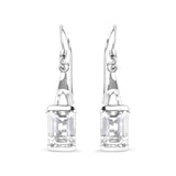 .925 Sterling Silver 3.0 Cttw Emerald Cut White Topaz Solitaire Dangle Earring - AAA Quality