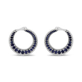 .925 Sterling Silver 2 3/4 Cttw Created Blue Sapphire Crescent Moon Disc Style Hoop Earrings - AAA Quality