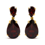 10K Yellow Gold Plated .925 Sterling Silver 14.0 Cttw Pear Shaped Red Garnet Drop and Dangle Earrings