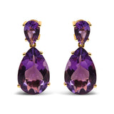 10K Yellow Gold Plated .925 Sterling Silver 12 2/5 Cttw Pear Shaped Purple Brazilian Amethyst Double Dangle and Drop Earring