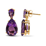 10K Yellow Gold Plated .925 Sterling Silver 12 2/5 Cttw Pear Shaped Purple Brazilian Amethyst Double Dangle and Drop Earring