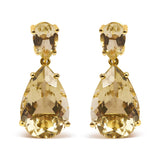 10K Yellow Gold Plated .925 Sterling Silver 11.0 Carat Pear Shaped Lime Quartz Dangle Drop Earring