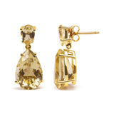 10K Yellow Gold Plated .925 Sterling Silver 11.0 Carat Pear Shaped Lime Quartz Dangle Drop Earring