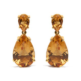 10K Yellow Gold Plated .925 Sterling Silver 12 1/3 Cttw Pear Shaped Orange Citrine Dangle Double Drop Stud Earring