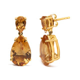 10K Yellow Gold Plated .925 Sterling Silver 12 1/3 Cttw Pear Shaped Orange Citrine Dangle Double Drop Stud Earring