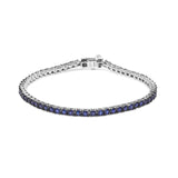 .925 Sterling Silver 5 3/4 Cttw Round Created Blue Sapphire Tennis Bracelet - 7.25" Inches