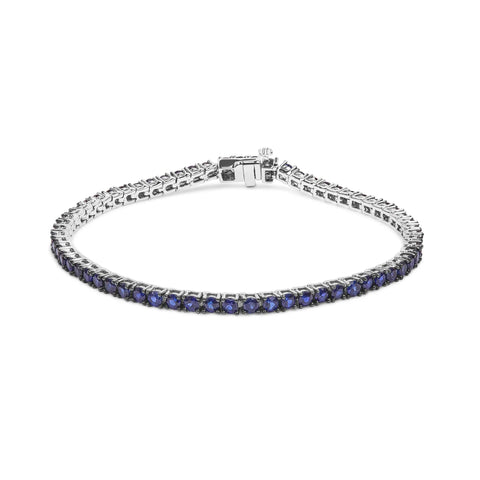 .925 Sterling Silver 5 3/4 Cttw Round Created Blue Sapphire Tennis Bracelet - 7.25