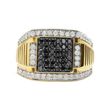 Men's 14K Yellow Gold Plated .925 Sterling Silver 1 1/2 Cttw White and Black Treated Diamond Cluster Ring (Black / I-J Color, I2-I3 Clarity)