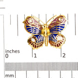 18K Yellow Gold Red, Blue, and White Enameled Butterfly Brooch Pin