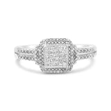 .925 Sterling Silver 1/4 Cttw Princess-cut Diamond Composite Ring with Beaded Halo (H-I Color, SI1-SI2 Clarity)