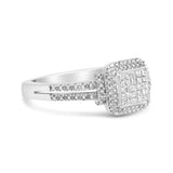 .925 Sterling Silver 1/4 Cttw Princess-cut Diamond Composite Ring with Beaded Halo (H-I Color, SI1-SI2 Clarity)