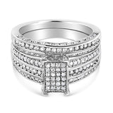 .925 Sterling Silver 3/4 Cttw Prong Set Round Diamond Composite Engagement Ring and Band Set (I-J Color, I3 Clarity)