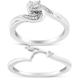 .925 Sterling Silver 1/10 Cttw Diamond Swirl and Bypass Bridal Set Ring and Band (I-J Color, I3 Clarity)