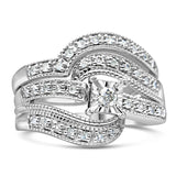 .925 Sterling Silver 1/3 Cttw Round Diamond Crisscross Engagement Ring Bridal Set (H-I Color, I1-I2 Clarity )