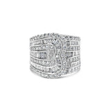 10K White Gold 2 1/2 Cttw Round and Baguette-Cut Diamond Multi-Row Bypass Ring (J-K Color, I2-I3 Clarity)