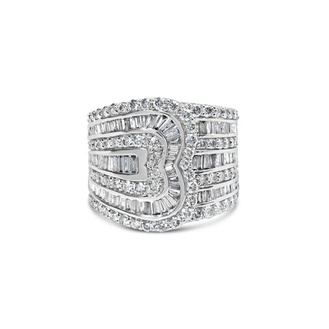 10K White Gold 2 1/2 Cttw Round and Baguette-Cut Diamond Multi-Row Bypass Ring (J-K Color, I2-I3 Clarity)