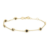 14K Rose Gold 1.00 Cttw Bezel Set Black Diamond 7 Station Link Bracelet (Black Color, I2-I3 Clarity) - 7.5" Inches