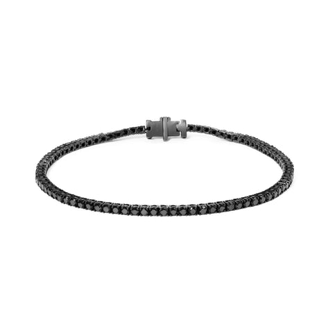 Black Rhodium Plated .925 Sterling Silver 5.00 Cttw Black Diamond Tennis Bracelet  (Black Color, I2-I3 Clarity) - 8.5 Inches