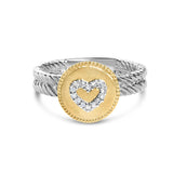 18K Yellow Gold Plated .925 Sterling Silver Diamond Heart Ring with Satin Finish (I-J Color, SI1-SI2 Clarity)