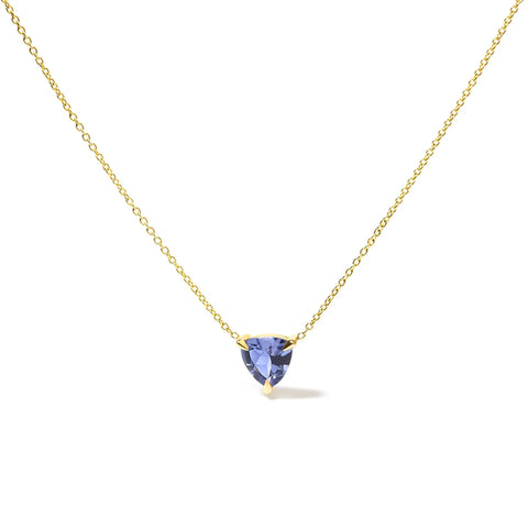 14k Yellow Gold 3-Prong Martini Set Blue Tanzanite Trillion Solitaire 18