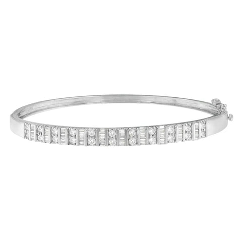 14K White Gold Baguette and Round-Cut Diamonds Bangle (1.20 cttw, H-I Color, I1-I2 Clarity)