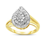 10K Yellow Gold 1/2 Cttw Round and Baguette-Cut Diamond Pear Ring (I-J Color, I1-I2 Clarity)