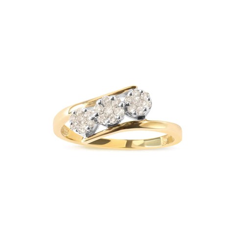 10K Yellow Gold 1/4 Cttw Diamond Cluster 3 Stone Style Bypass Ring (I-J Color, I1-I2 Clarity)