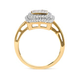 10K Yellow Gold 1/2 cttw Round and Princess Diamond Composite Head and Halo Ring (H-I Color, SI1-SI2 Clarity)