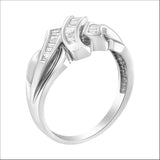 14K White Gold 1/3 Cttw Channel Set Baguette Diamond Bypass Ring Band (H-I Color, SI1-SI2 Clarity)