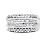 14K White Gold 1.00 Cttw Round and Baguette-Cut Diamond Modern Band Ring (H-I Color, SI2-I1 Clarity)