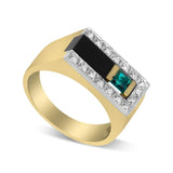 14K Yellow Gold 1/6 Cttw Round Diamond And Princess Emerald with Onyx Gemstone Gent's Band (H-I Color, I2 Clarity)