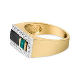 14K Yellow Gold 1/6 Cttw Round Diamond And Princess Emerald with Onyx Gemstone Gent's Band (H-I Color, I2 Clarity)