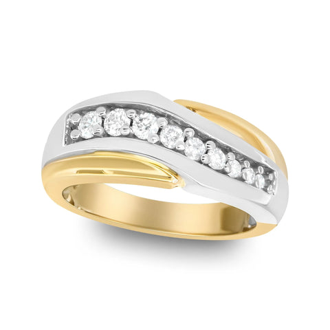 14K Yellow and White Gold 1/2 Cttw Round-Cut Diamond Classic Gent's Band (H-I Color, I1 Clarity) - Size 10