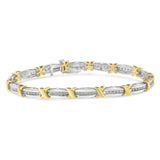 Two-Tone 10K Yellow Gold over .925 Sterling Silver 1.0 Cttw Diamond Channel Set Tapered & X-Link 7" Tennis Bracelet (H-I Color, I2-I3 Clarity)