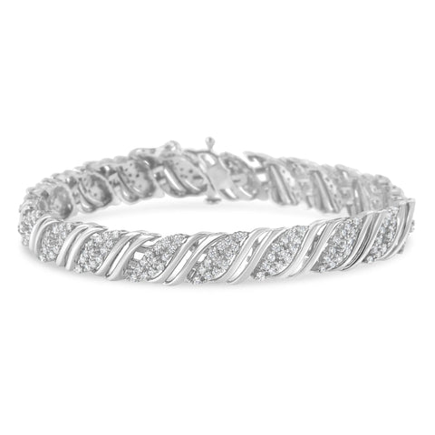 .925 Sterling Silver 2.0 cttw Diamond Double Wrap S Curve Link Bracelet (I-J Color, I3 Clarity) -7.25