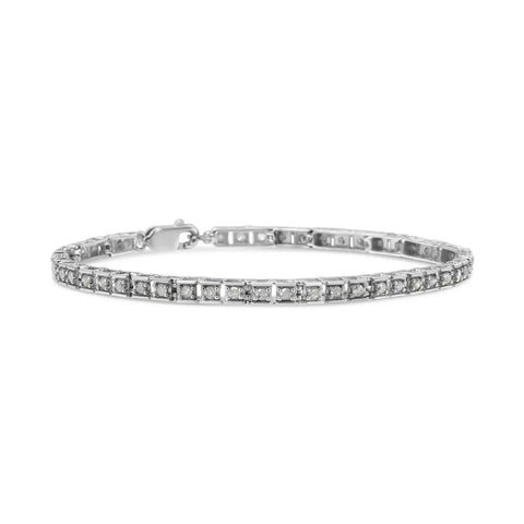 .925 Sterling Silver 1.0 Cttw Diamond Square Hybrid Link 7