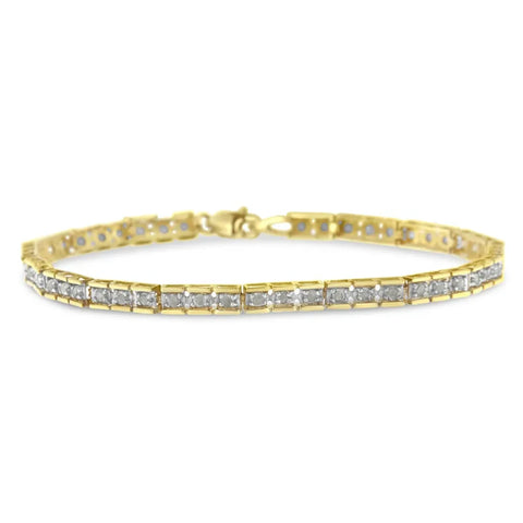 10K Yellow Gold over .925 Sterling Silver 1.0 Cttw Diamond Square Hybrid Link 7