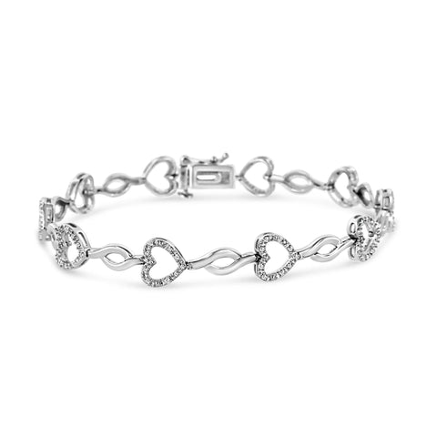 .925 Sterling Silver 1/4 Cttw Round-Cut Diamond Alternating Heart and Leaf Link Bracelet (I-J Color, I3 Clarity) - Size 7.25