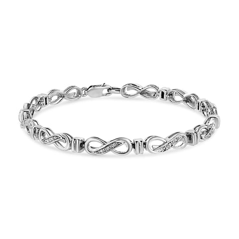 .925 Sterling Silver 1/6 Cttw Diamond Accent Infinity Link Bracelet (I-J Color, I3 Promo Clarity) - 7