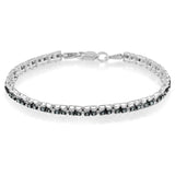 Black Rhodium over .925 Sterling Silver 1.0 Cttw Rose Cut Diamond Double-Link 7" Tennis Bracelet (Blue Color, I1-I2 Clarity)