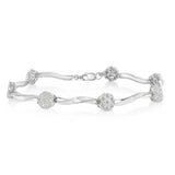 .925 Sterling Silver 1/4 Cttw Diamond Cluster Miracle-Set Station & Twisted Bar 7" Tennis Bracelet (H-I Color, I2-I3 Clarity)