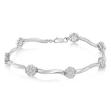 .925 Sterling Silver 1/4 Cttw Diamond Cluster Miracle-Set Station & Twisted Bar 7" Tennis Bracelet (H-I Color, I2-I3 Clarity)