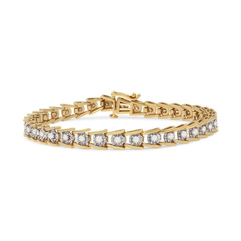 14K Yellow Gold Plated .925 Sterling Silver 2.00 Cttw Miracle Set Diamond Wave Link Bracelet (L-M Color, I2-I3 Clarity) - Size 7.25